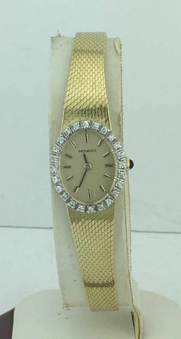 Movado 14k Yellow Gold & Diamond Bezel Ladies Wind Up (1 of 6)