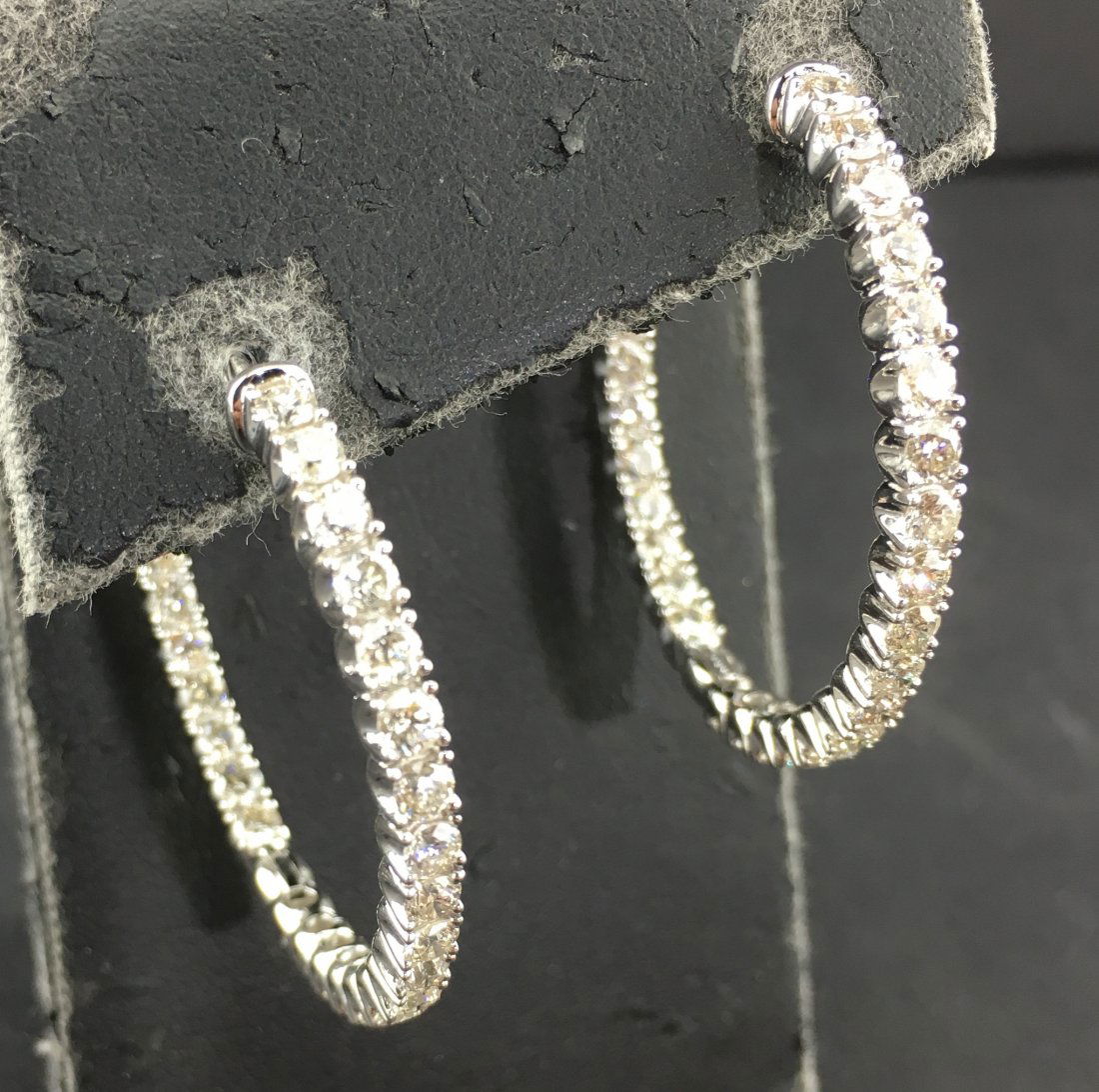 14k White Gold Hoop Earrings w/ 4.42 ct of Diamonds (1 of 8)