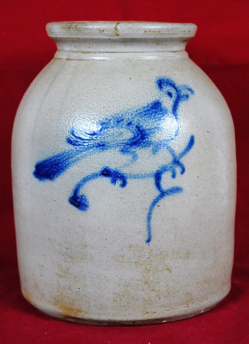 Salt Glazed Crock w/ Cobalt Bird Decoration (1 of 6)