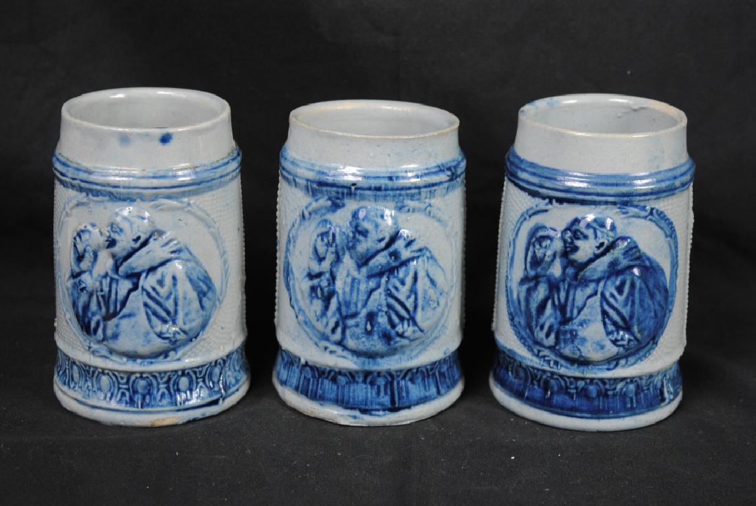 Three Salt Glazed Mugs w/ Friar Decoration (1 of 4)