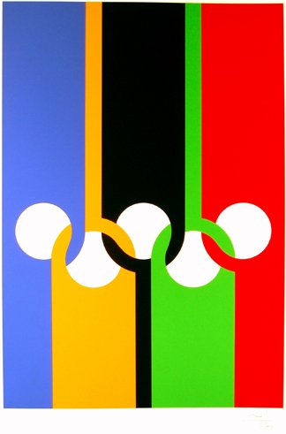 Max Bill (1908 - 1994): Max Bill (1908 - 1994): Olympische Ringe 1971 Signiert und datiert unten rechts. Kaum merkliche Bereibung der Siebdruckfläche. Im rechten breiten Blattrand vereinzelt kleine Flecklein (diese aber nic