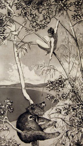 Max Klinger (1857 - 1920): Max Klinger (1857 - 1920): Bär und Elfe 1880 Singer 52 II. Blatt I der Folge: Intermezzi. Opus IV. München, Theo Stroefer´s Kunstverlag 1881. Blatt mit Gebrauchsspuren (angestaubt, an den Blatträn