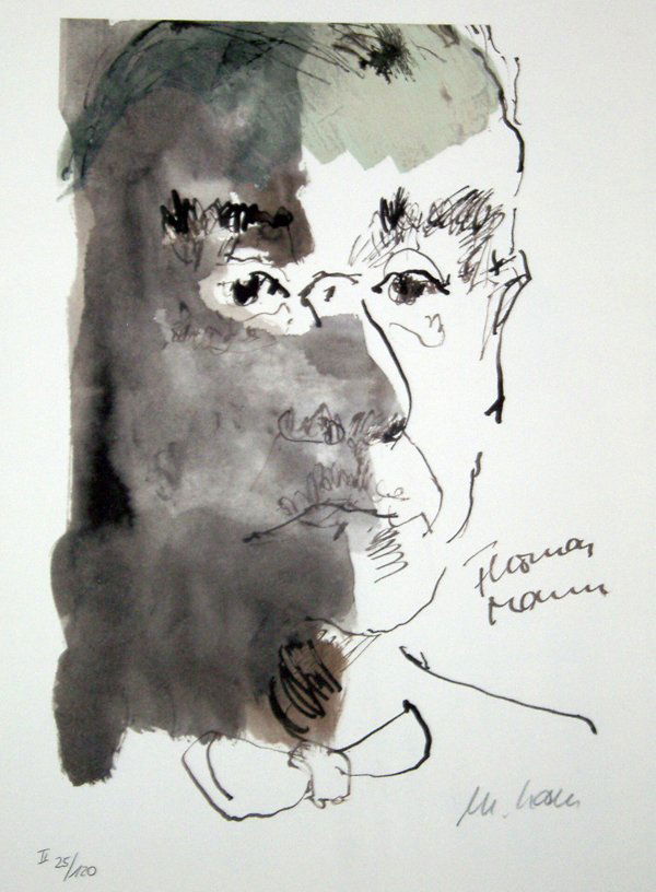 Armin Mueller-Stahl (1930): Armin Mueller-Stahl (1930): Portrait Thomas Mann Signiert unten rechts. Nummeriert unten links. Eines von 120 Exemplaren. Mit dem Prägestempel des Druckers ''Steindruckwerkstatt Christian Müller, Le