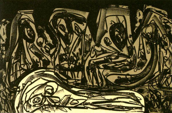 Antonio Saura (1930 - 1998): Antonio Saura (1930 - 1998): Komposition Signiert unten rechts, nummeriert und als EA bezeichnet unten links. Blatt aus der Vorzugsausgabe ''Franz Kafka, Tagebücher''. Edition manus presse, Stuttgart