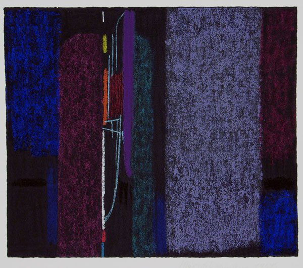 Max Ackermann (1887 - 1975): Max Ackermann (1887 - 1975): Nocturno 1958 Bayer/Enßlin S 5807. Signiert und datiert unten rechts. Auflage 100 Exemplare. Der Blattrand ist altersbedingt gebräunt. Farbserigraphie auf Bütten, measu