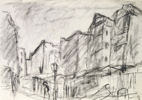 Manfred Böttcher (1933 - 2001): Manfred Böttcher (1933 - 2001): Berliner Häuser 1989 Datiert unten rechts. Verso Nachlaßstempel. Kohlezeichnung auf Papier, measures 42 x 29,7 cm.