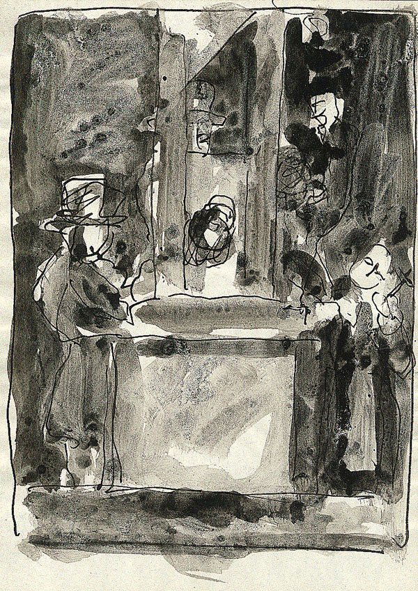 Manfred Böttcher (1933 - 2001): Manfred Böttcher (1933 - 2001): Nach Goya 1994 Verso signiert, datiert und betitelt. Lavierte Tuschezeichnung auf Papier, measures 20,9 x 29,6 cm.