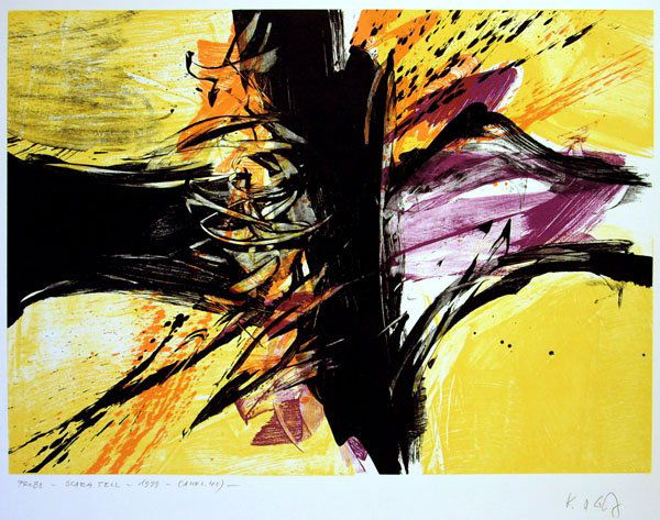 Karl Otto Götz (1914): Karl Otto Götz (1914): Scara-Tell 1999 Signiert unten rechts. Datiert, nummeriert und als ''Probe'' bezeichnet unten links. Mit dem Prägestempel des Druckers Manfred Hügelow unten links. Auflagenh�