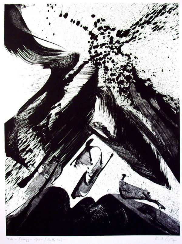 Karl Otto Götz (1914): Karl Otto Götz (1914): Spreyz 1998 Signiert unten rechts. Betitelt, datiert, nummeriert und als ''Probe'' bezeichnet unten links. Mit dem Prägestempel des Druckers Manfred Hügelow unten links. Aufl