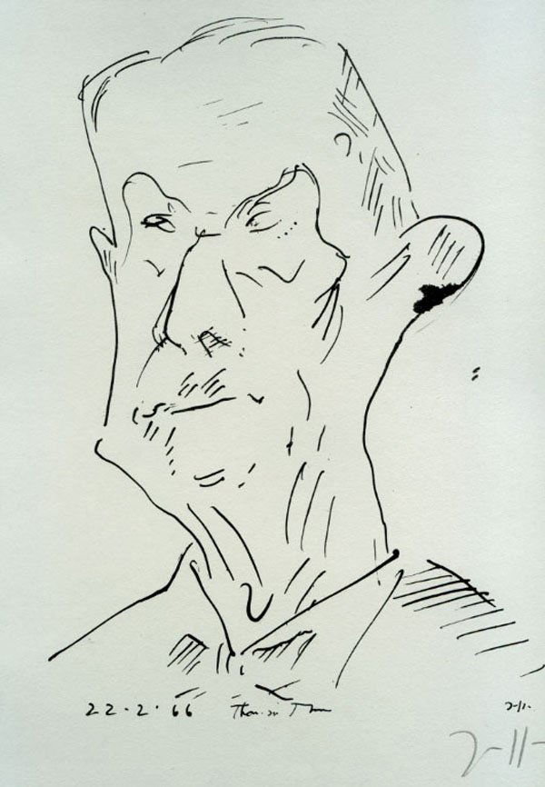 Horst Janssen (1929 - 1995): Horst Janssen (1929 - 1995): Thomas Mann 22. 2. 66 Kruglewsky 17. Signiert unten rechts. Im Stein signiert, datiert und betitelt unten. Im vollen breiten Blattrand kaum merkliche, nur vereinzelt, klei