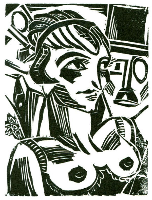 Franz Maria Jansen (1885 - 1958): Franz Maria Jansen (1885 - 1958): Schamlos Verso typographischer Stempel aus dem Nachlaß. Herausgegeben von der Griffelkunst-Vereinigung, Hamburg 1989. Holzdruck auf starkem Papier, measures 14,2 x 1