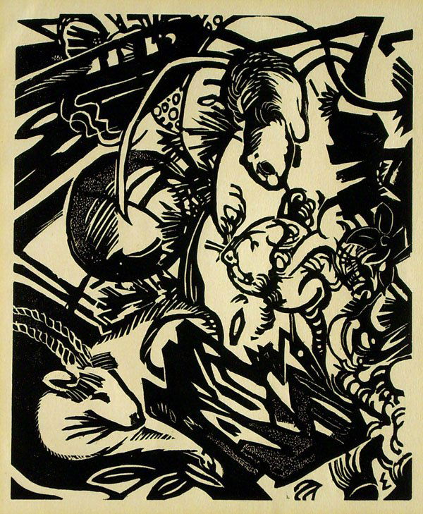 Franz Marc (1880 - 1916): Franz Marc (1880 - 1916): Tierlegende 1912 Lankheit 831/3. Söhn HDO 12002-1. Im Stock monogrammiert unten links. Verso mit typographischer Bezeichnung. Erschienen in: Genius, 1. Jahrgang, 2. Buch, 19