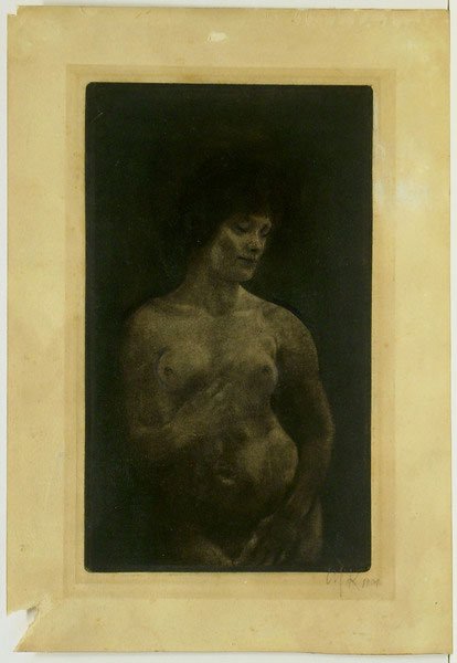 Max Klinger (1857 - 1920): Max Klinger (1857 - 1920): Weiblicher Akt in Schabkunst 1904 Monogrammiert und datiert 1901 unten rechts. Singer 271 III. Verso von fremder Hand bezeichnet ''Frauenakt, Max Klinger, Radierung, 1. Prob