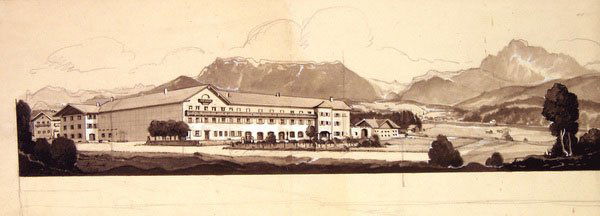 Franz Lenk (1898 - 1968): Franz Lenk (1898 - 1968): Häuser in Landschaft 1935 Signiert und datiert unten links. Blatt mit geglätteter Mittelfalte, im unteren Blattbereich Einriss von 4,5 cm (außerhalb der Darstellung). Blat