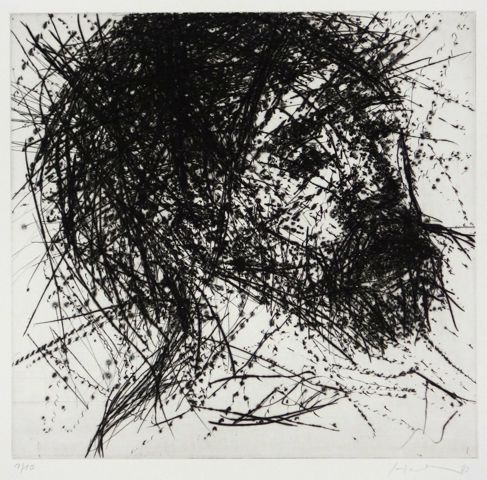 Friedemann Hahn (*1949): Kopf nach Grünewald (1983): Friedemann Hahn (*1949): Kopf nach Grünewald (1983). Kaltnadelradierung auf Hahnemühle Bütten mit Wasserzeichen. 39,5 × 41,3 cm. – Drypoint etching on hand made paper (Hahnem