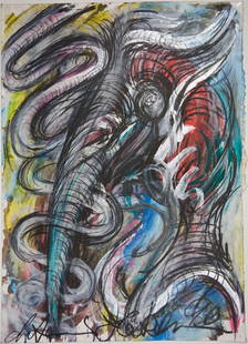 Antonius Höckelmann (1937–2000): Ohne Titel (1990): Antonius Höckelmann (1937–2000): Ohne Titel (1990). Farbige Kreiden, Deckweiß und Gouache auf Zeichenkarton. 70,2 × 50,3 cm. – Mixed media on cardboard. Signed and dated. Ve