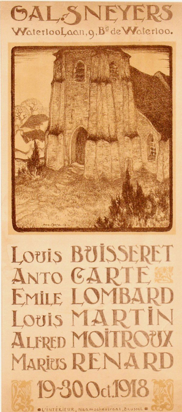 Poster by Anto Carte (ps. Antoine Carte, 1886-195: Anto Carte (ps. Antoine Carte, 1886-1954) Gal. Sneyers Louis Buisseret a.o.34x74, 1918