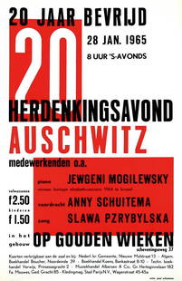 Poster by Paul Schuitema - Herdenkingsavond Auschwi: Paul Schuitema (1897-1973)Herdenkingsavond Auschwitz44,5x69,5, 1965