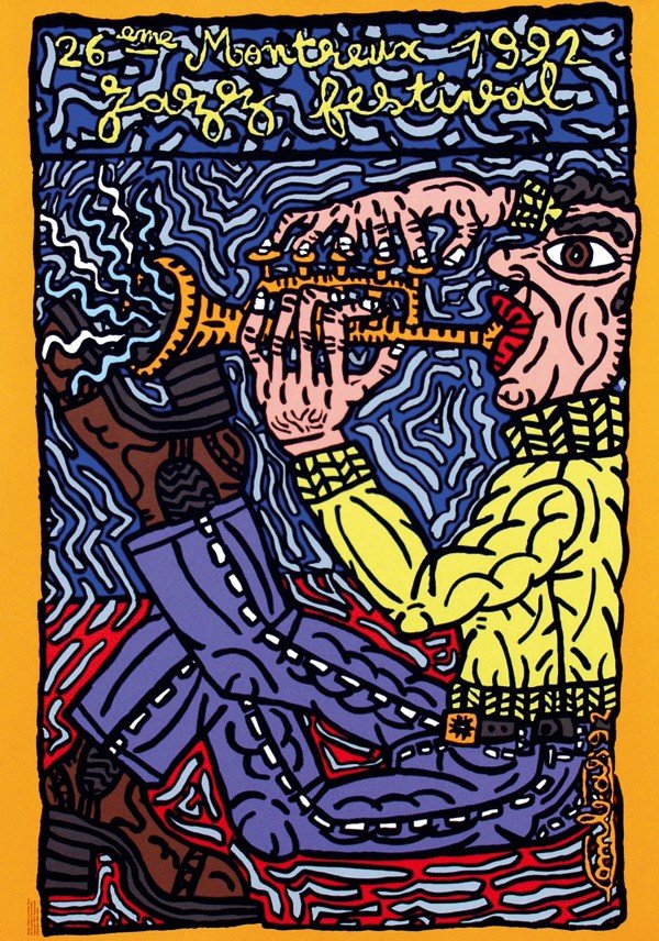 Poster by Robert Combas - Montreux Jazz Festival: Robert Combas (1957-)Montreux Jazz Festival 70x100, 1992, pr. Albin Uldry, Berne