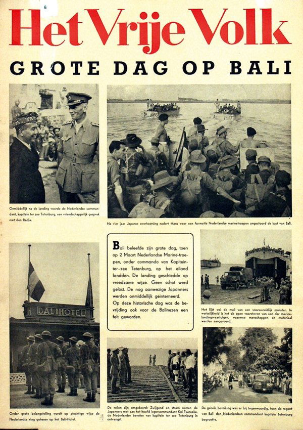 Posters(4) by Anonymous - Het Vrije Volk Grote da: Anonymous Het Vrije Volk Grote dag op Bali37x42,5, 1945, added: same news paper, wederopbouw in Bandoeng en op Borneo, 1945; foto's uit Indonesië, 1945; Het roer moet om! 1947