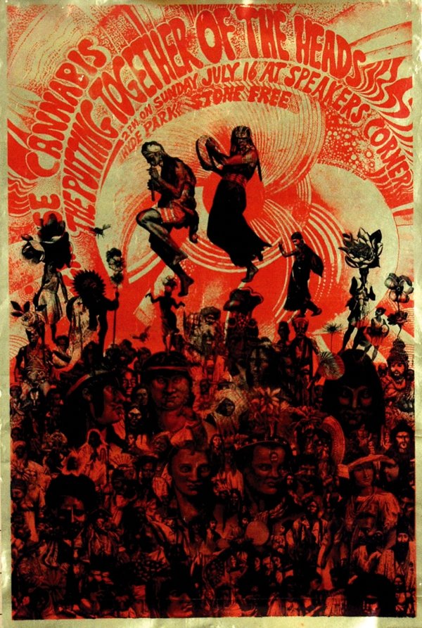 Poster by Martin Sharp - Legalise Cannabis The Put: Martin Sharp (1942-)Legalise Cannabis The Putting together of the Heads Hyde Park51x76, 1967