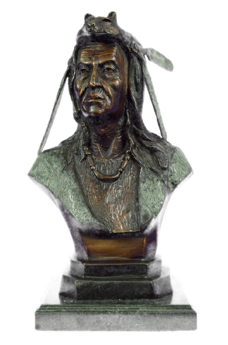 Native American Bust Bronze Sculpture Statue On Marble (1 of 10)