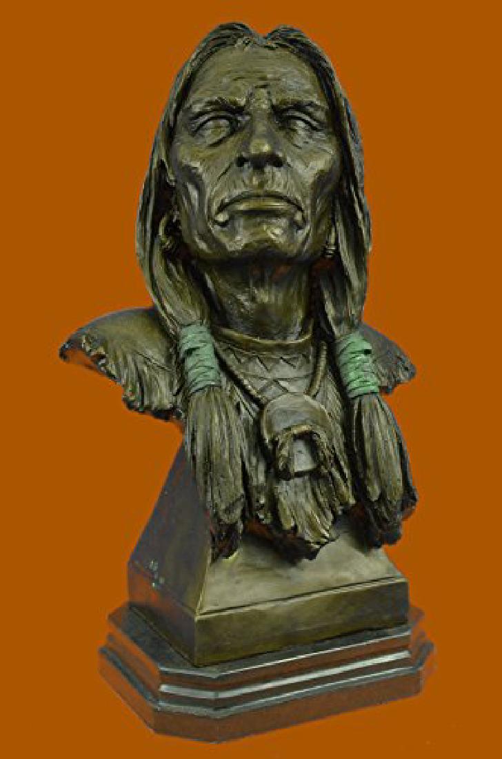 Indian Chief Bust Bronze Sculpture Cultural Figure (1 of 8)