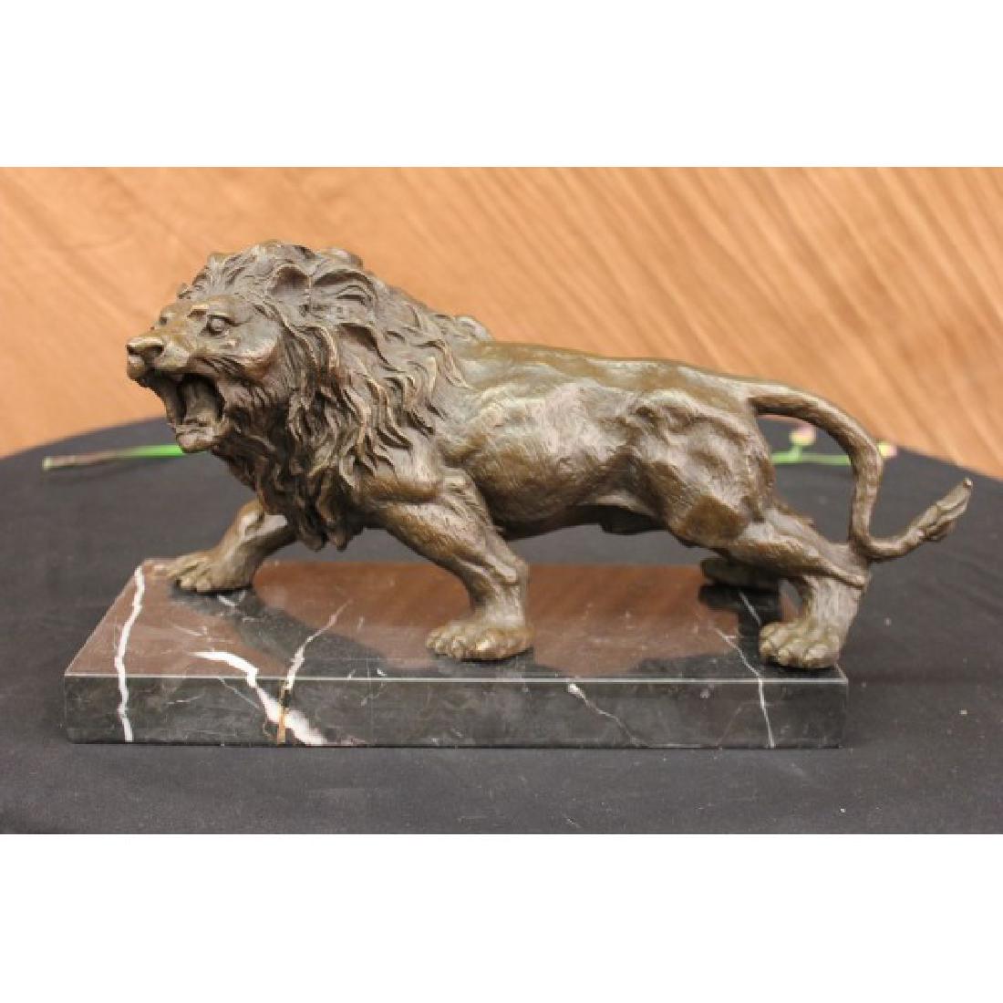 Angry Hungry Male Lion Bronze Sculpture on Marble Base (1 of 6)