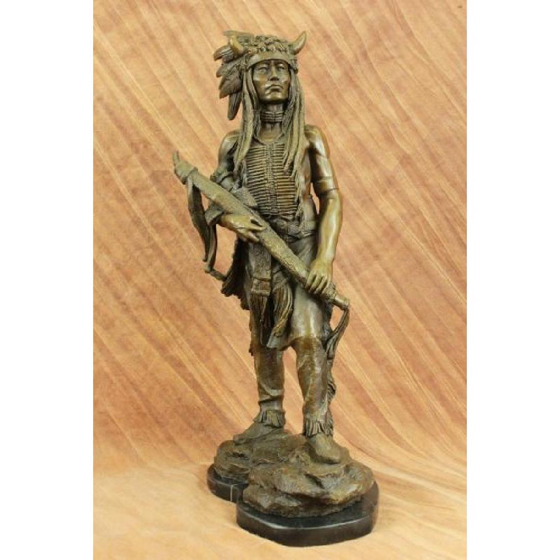 Native American Indian Chief Bronze Figurine on Marble (1 of 6)