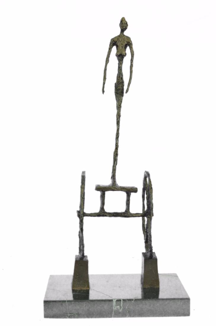 Le Chariot-Carts-Gia Cometti Bronze Sculpture: Rising Above Two High Wheels Recalling Those Of An Ancient Egyptian Chariot, A Filament-Thin Woman Stands Poised In Precarious Equilibrium, As If Perpetually Suspended Between Movement And Stasis, Adv