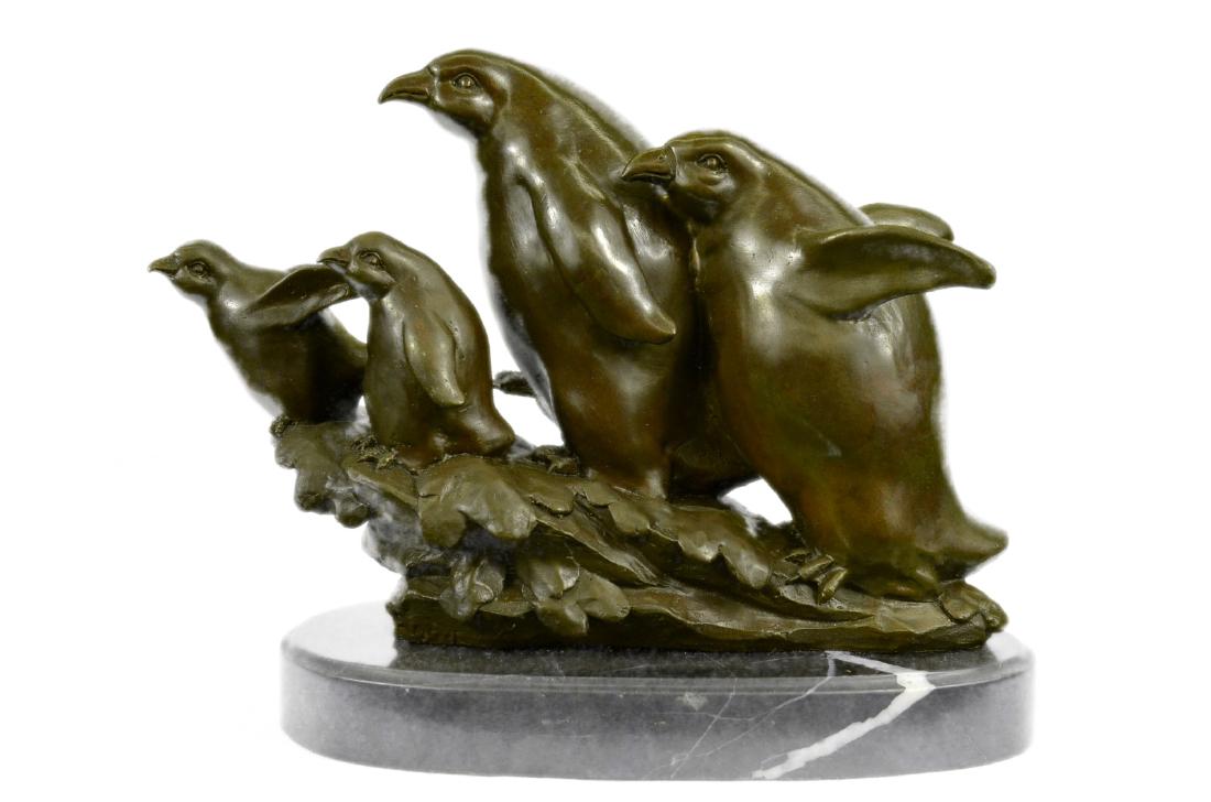 Penguin Family Bronze Sculpture on marble base Statue (1 of 10)