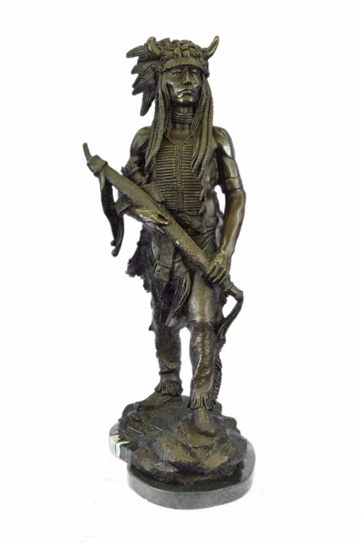Native American Indian Chief Bronze Figurine on Marble (1 of 9)