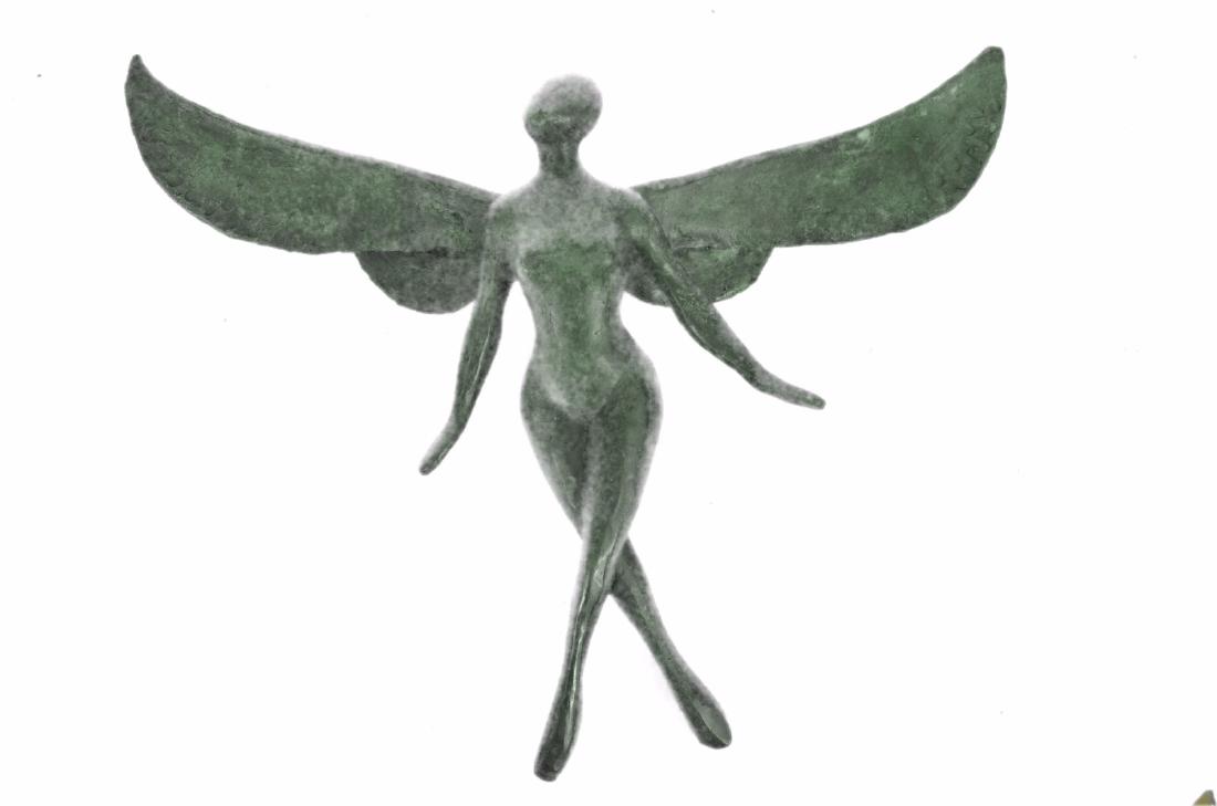 Green Patina Angel Wall Mount Bronze Sculpture (1 of 9)
