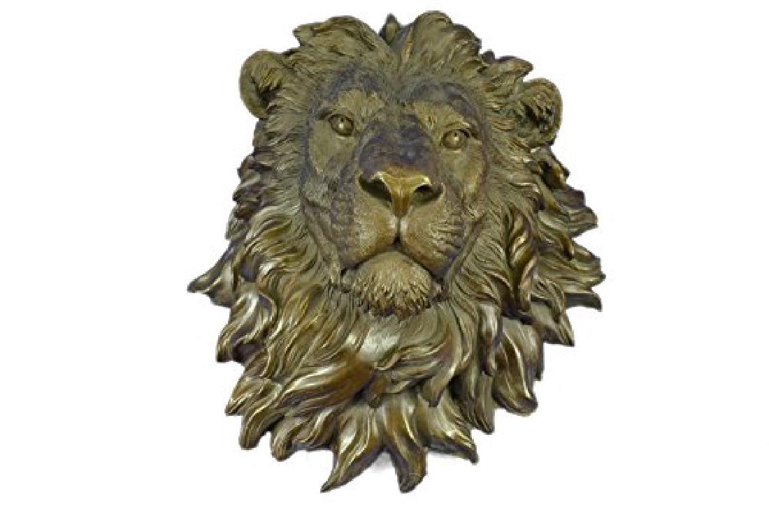 Wall Mount Lion Head Bust Bronze Sculpture (1 of 5)