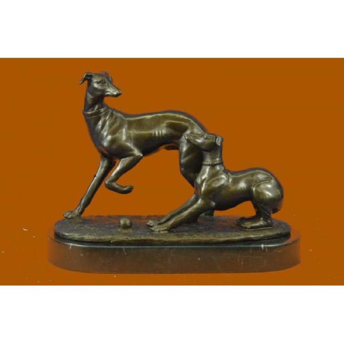 Two Greyhounds Playing Argente And Dore bronze statue (1 of 5)