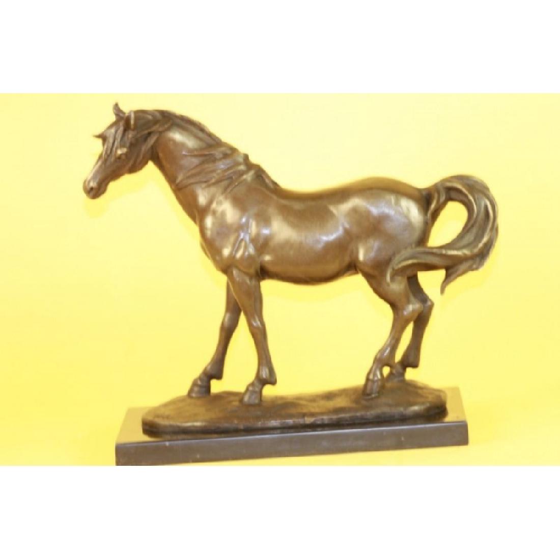Fine Stallion Horse on Marble Base Bronze Sculpture (1 of 1)