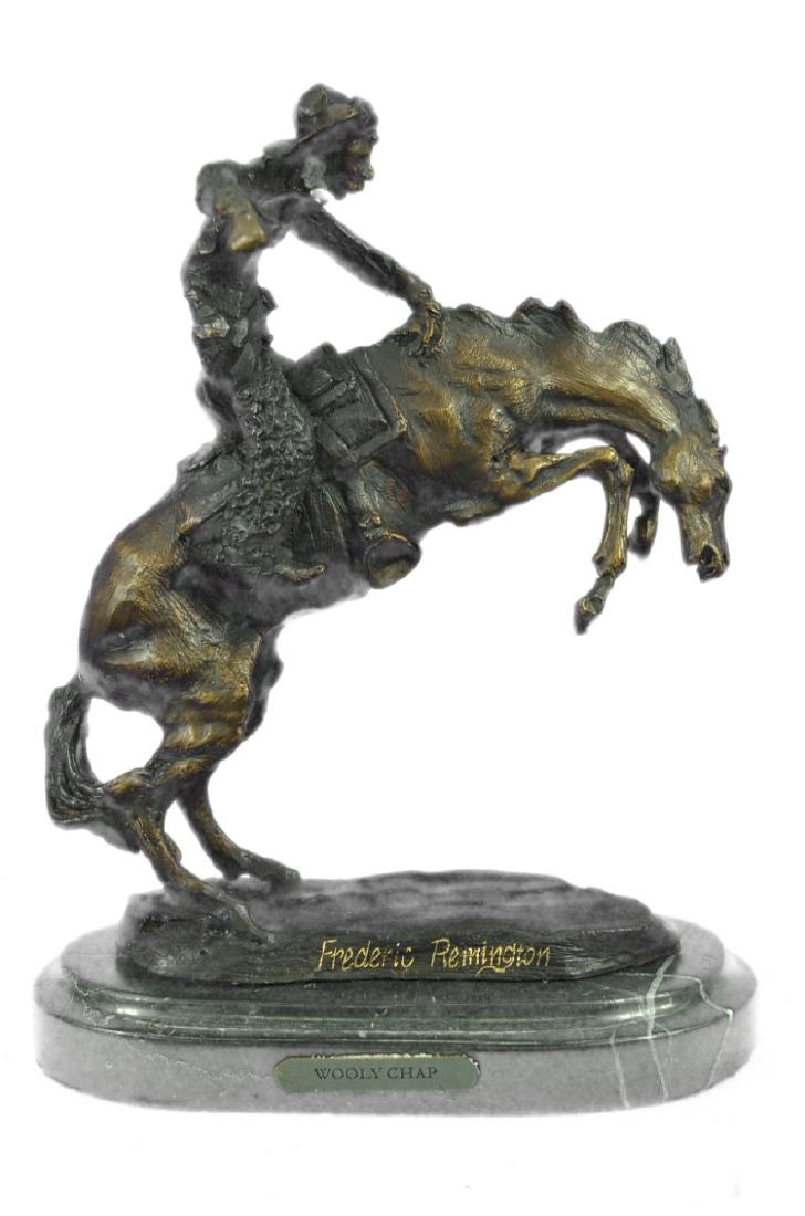 Cowboy On Horse Rodeo Old West Western Art: Wooly Chaps Was Created Off Of The Famous Bronze The Bronco Buster. Wooly Chaps, Changing The Horse Tail And Adding More Texture To The Horse Body Hair. This Sculpture Is Very Appeasing To The Eyes Gi