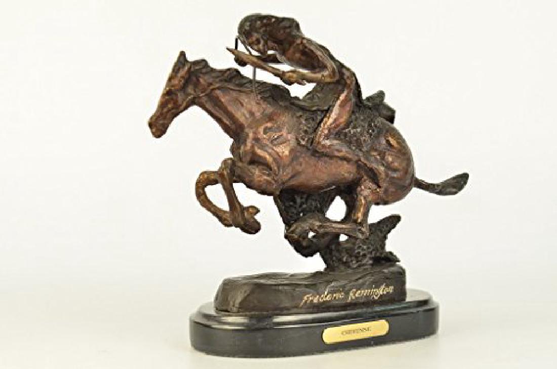 Native American Indian Bronze Sculpture: A Native American Indian Gallops Across The Desert With His Horse. Armed With A Spear, He Leans Into His HorseS Body, Ready To Attack. The Horse Keeps His Head Low, Its Nose Pointed Forward As He Runs