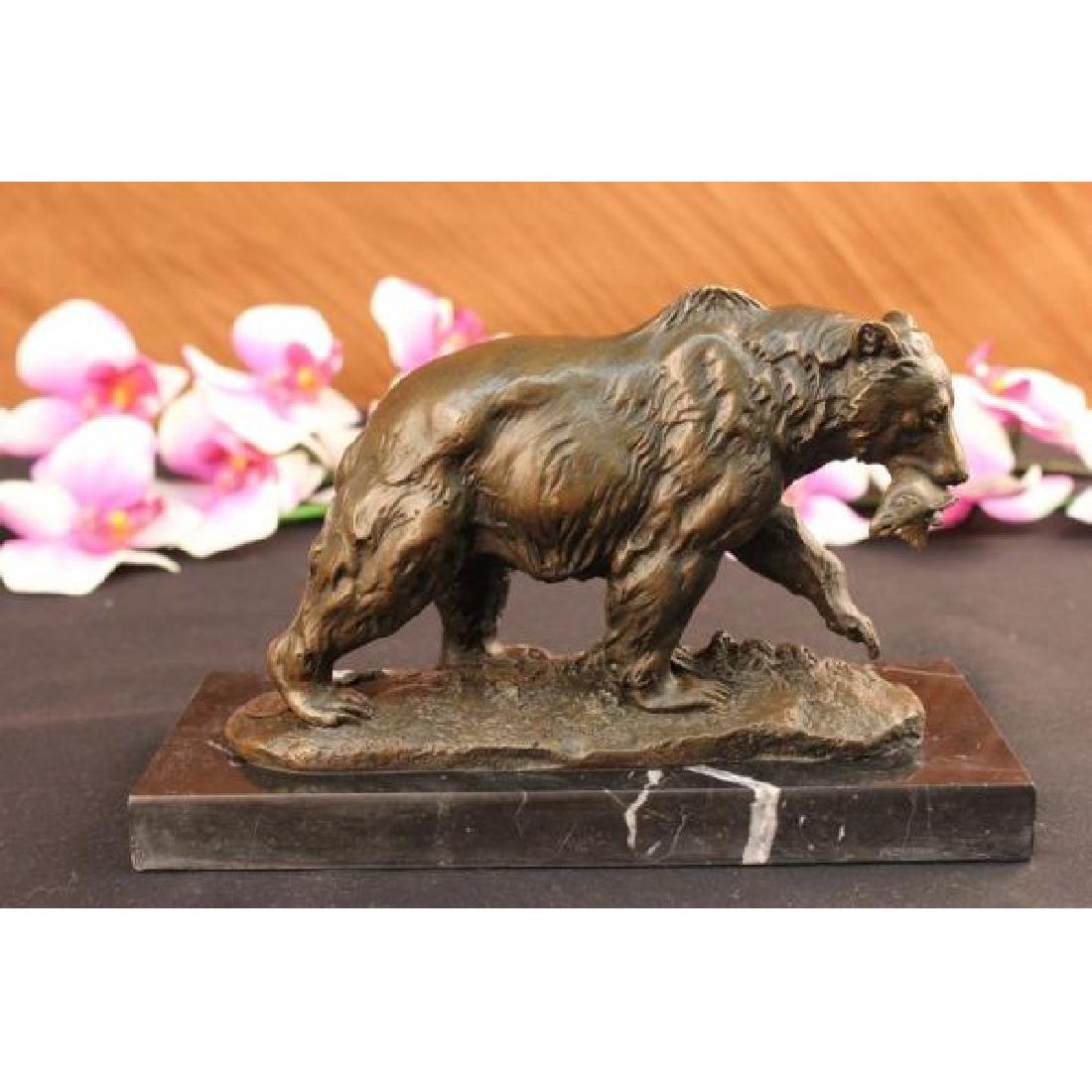 Grizzly Bear Hunting Fish River Bronze Sculpture (1 of 5)