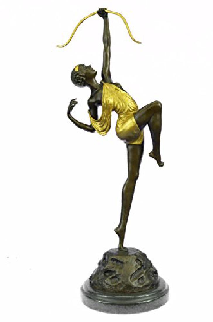 Gold Patina Female Archer Bronze Sculpture Marble Base (1 of 9)