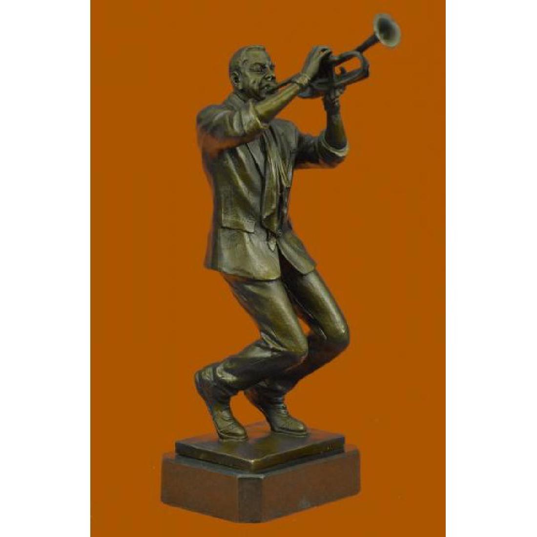 Trumpet Player Bronze Sculpture on Marble Base Statue (1 of 5)