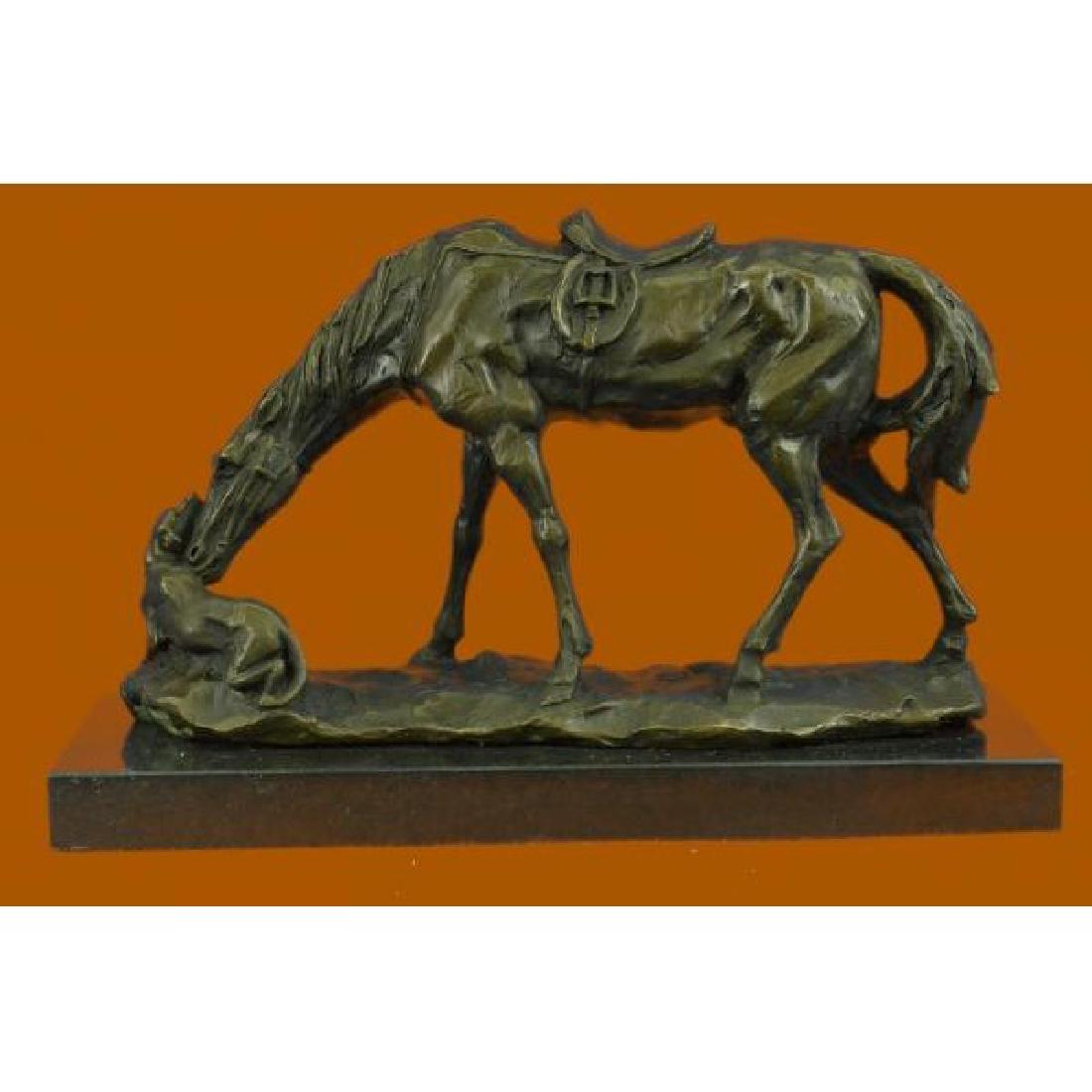 Dog and a Horse Friendship Bronze Sculpture on Marble (1 of 5)