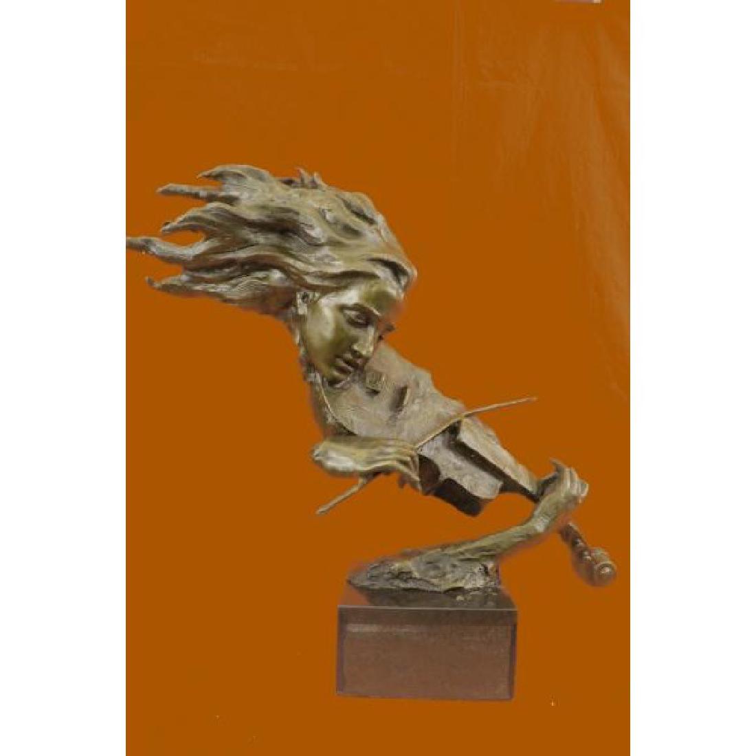 Violin Player Bronze Figurine on Marble Base Sculpture (1 of 5)