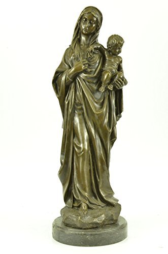 Mother Virgin Mary Madonna Bronze Statue on Marble Base (1 of 7)