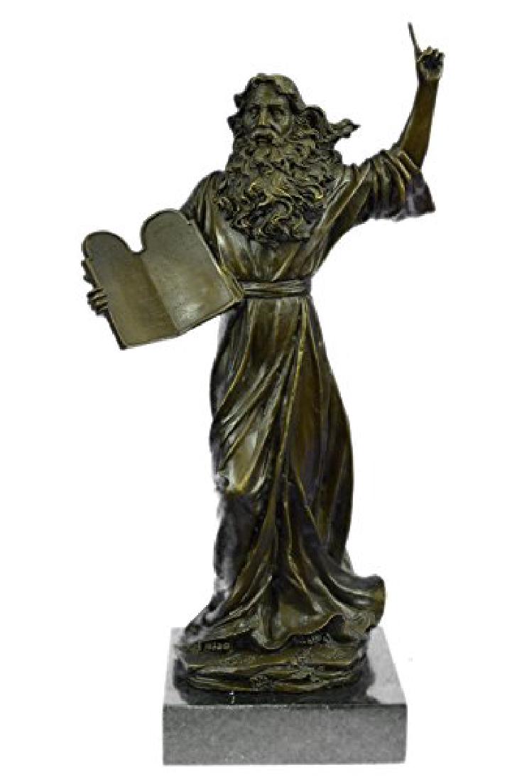 Moses Bust Jewish Religous Bronze Figurine on Marble (1 of 9)