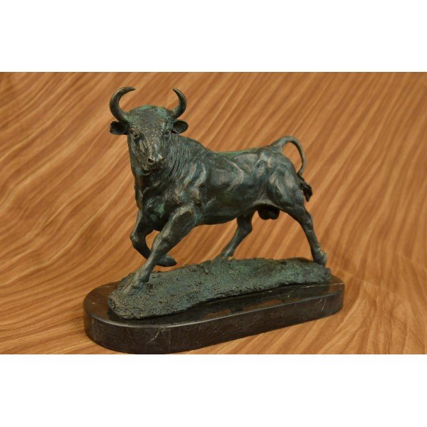 Solid Bronze Sculpture Of A Bull on Marble Base (1 of 5)