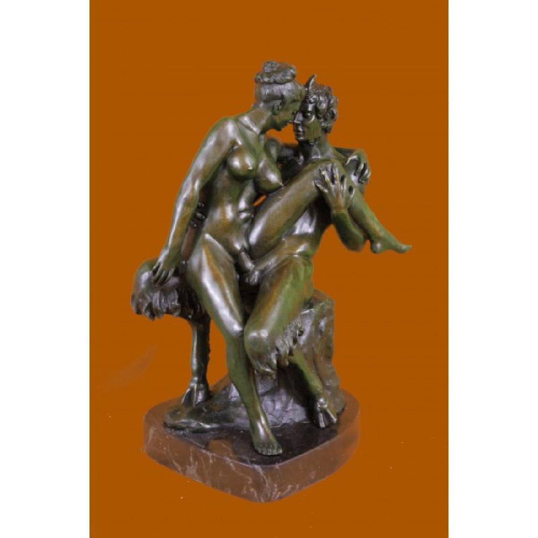 Nude Erotic Art Nude Nymph with Satyr Bronze Sculpture: What A Splendid Figure Of Bronze! Very Nice Art Deco Vienna Bronze - Satyr With A Nude Nymph, Sitting On His lap. This Sculpture Is Affixed On Finest black Marble base and is signed by Artist J. Mavch