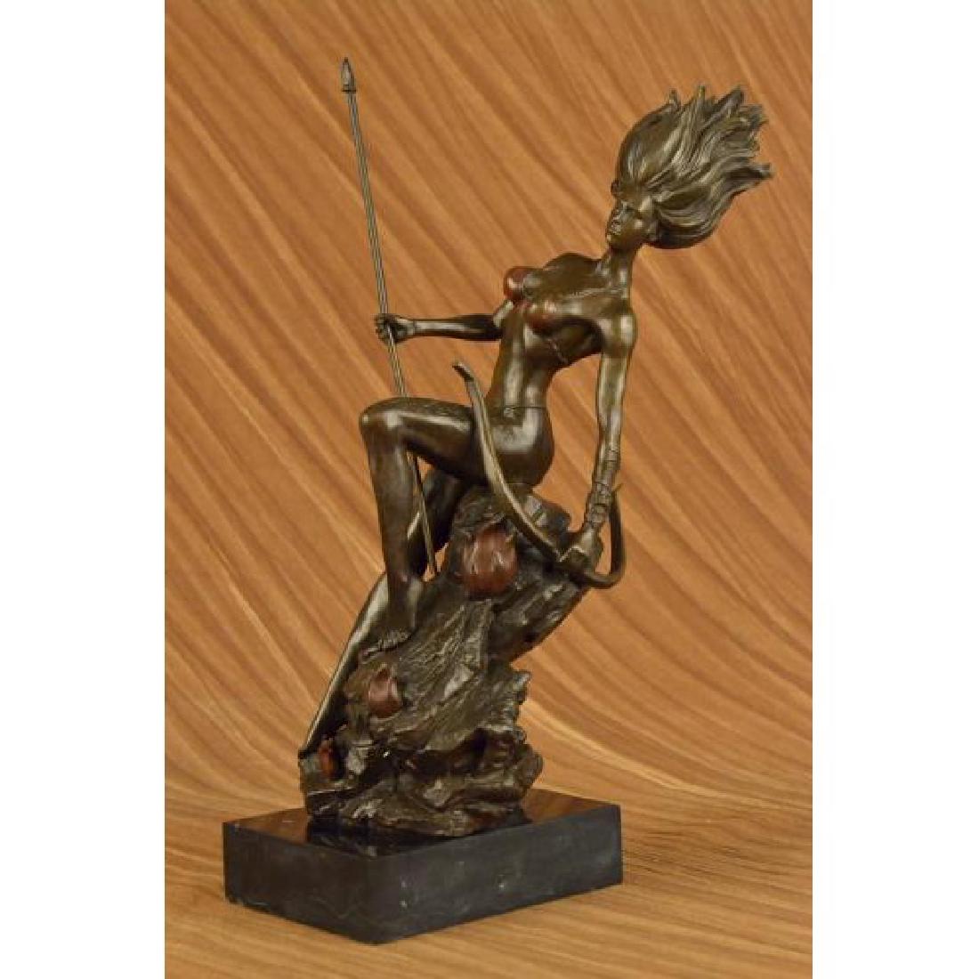 17" NUDE NAKED BUST AMAZON FEMALE WARRIOR w/BOW: A sexy and tough Amazon warrior stands proudly holding her sword. Her other arm is tense, highlighting her sculpted arms. Her large breasts are dressed in a studded bikini. She is a fighter in the wil