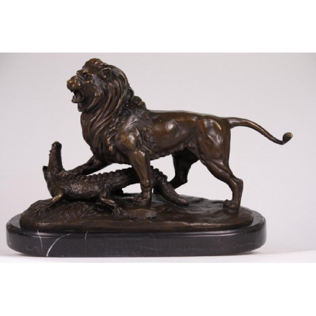 ART DECO LION ATTACKING CROCODILE BRONZE STATUE (1 of 7)