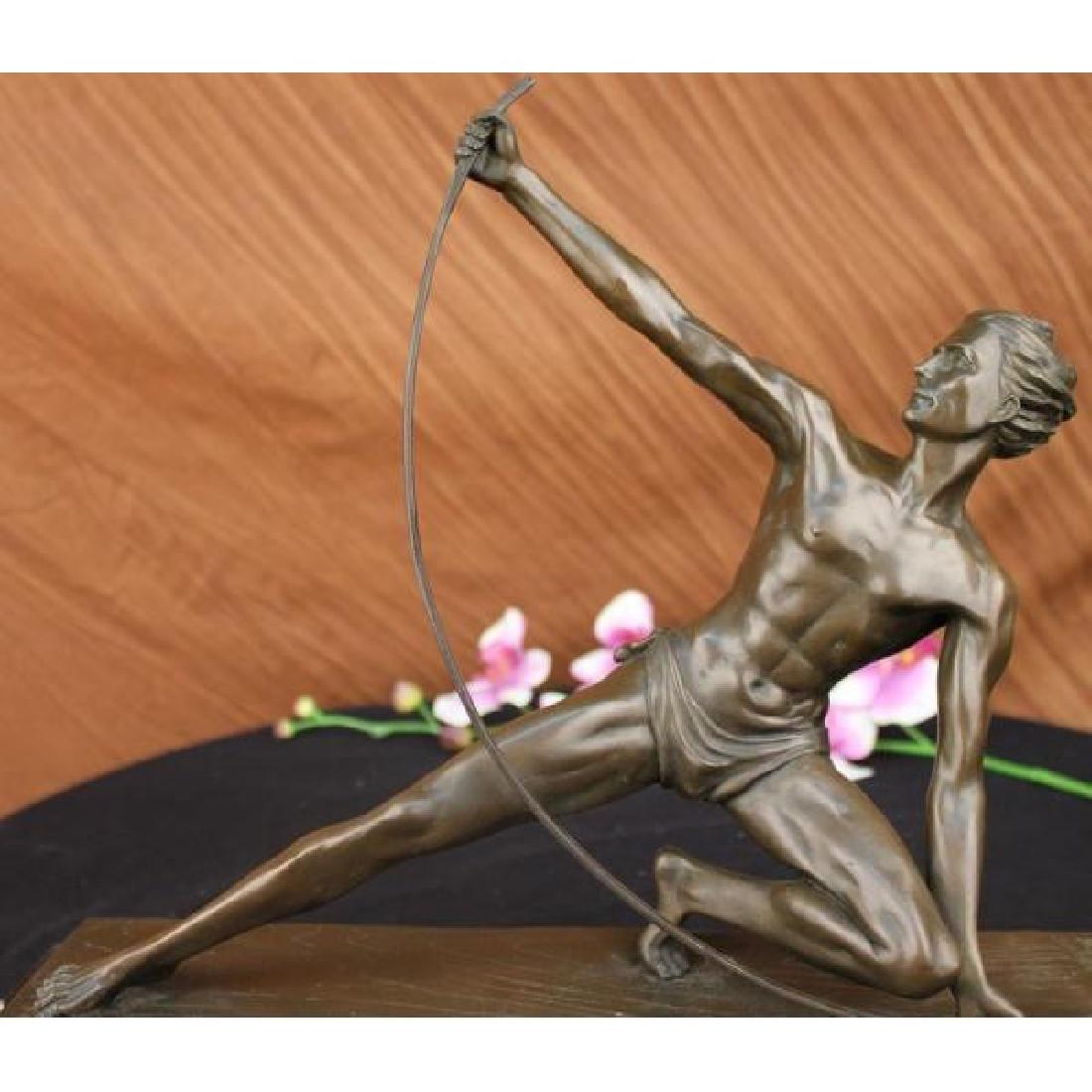 SIGNED VINTAGE POWERFUL MAN WITH BOW BRONZE SCULPTURE (1 of 6)